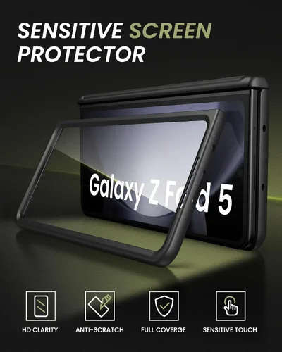 Vista 6 de Funda para Samsung Galaxy Z Fold 5 con tarjetero y cubierta para cámara deslizante, protector de pantalla integrado y protección de bisagra, funda