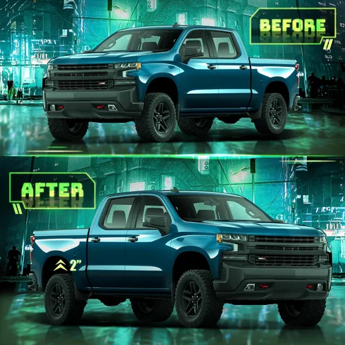 Vista 3 de Kit de nivelación de elevación de 2 pulgadas para la parte trasera de Chevy Silverado 1500 GMC Sierra 1500 de 1999-2023, bloque de elevación trasero