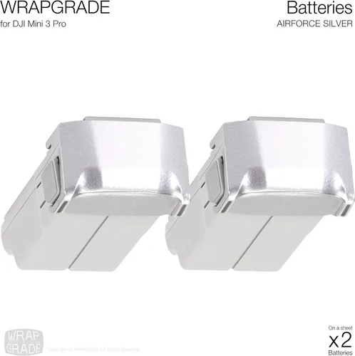 Vista 2 de WRAPGRADE Adhesivos para la piel compatibles con DJI Mini 4 Pro/Mini serie 3 Dos baterías (Airforce Silver)