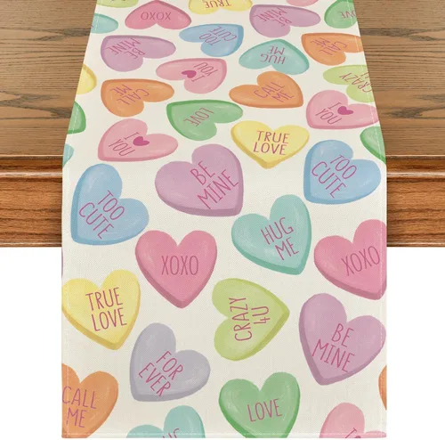 Vista 10 de Artoid Mode Camino de mesa de corazón rosa Ture Love para festival, aniversario, cocina, comedor, decoración para decoración de fiesta del hogar, 13