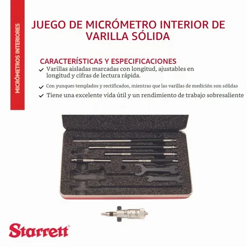 Vista 2 de Starrett Juego de micrómetros interiores de varilla sólida, rango de 2-8 pulgadas, paquete de 6