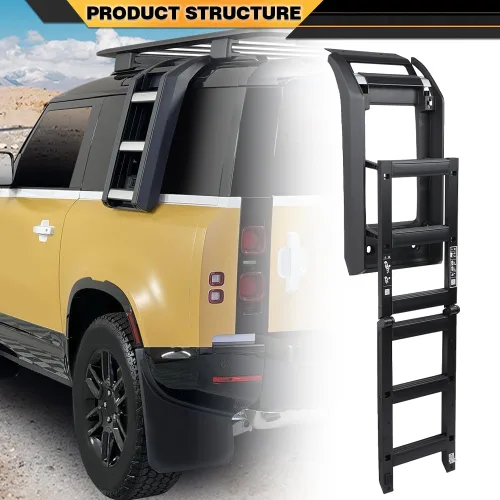 Vista 8 de CNNELL Escalera de acceso lateral para portaequipajes compatible con Land Rover Defender 90/110 2020-2023 L663