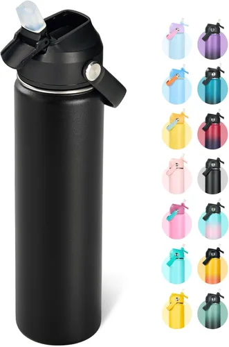 Vista 31 de Fijinhom Botella de agua aislada de acero inoxidable de 18 oz, de boca ancha, de doble pared, con vacío, con pajita de silicona, a prueba de sudor