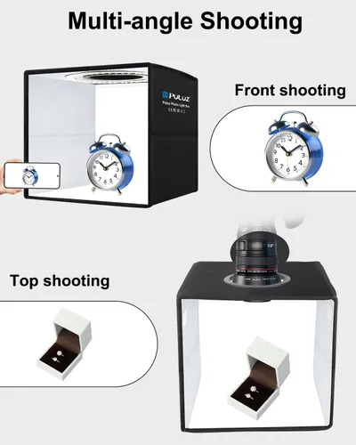 Vista 5 de PULUZ - Caja de estudio fotográfico, mini caja de luz plegable, anillo de luz LED, portátil, estudio fotográfico, fotografía, tienda de campaña, kit