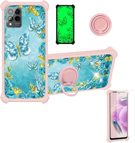 Vista 78 de jioeuinly Funda compatible con Oukitel P1 Pro con protector de pantalla de vidrio templado, policarbonato duro + silicona suave, soporte de anillo