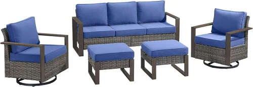 Vista 35 de Rilyson Sofá de mimbre para patio al aire libre, sofá de muebles de patio de ratán con marco resistente, mimbre de polietileno para todo