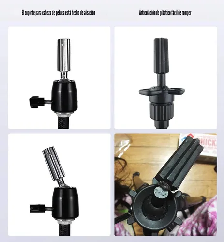 Vista 4 de Soporte para peluca con trípode con base antideslizante, soporte para cabeza de maniquí ajustable con gancho, soporte para cabeza de maniquí
