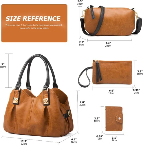 Vista 2 de KingTo Juego de 4 bolsos retro para mujer, elegantes bolsas de hombro con asa superior suave