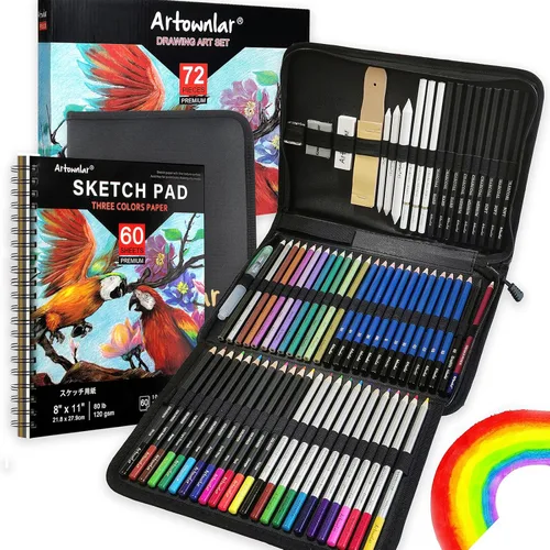 Vista 6 de Artownlar Juego de 72 bocetos de dibujo con cuaderno de bocetos de 8 x 11 Kit de suministros de arte profesional para artistas, adultos
