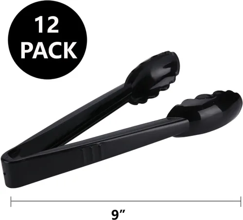 Vista 2 de Pinzas de plástico para cocina, juego de utensilios desechables, 12 piezas, pinzas de ensalada festoneadas de 9 pulgadas resistentes