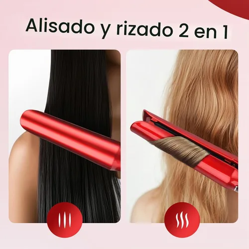 Vista 3 de Alisador y rizador de pelo 2 en 1, titanio y cerámica, rojo