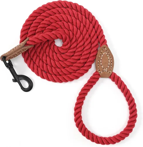 Vista 18 de Mile High Life Correa para perro, correas de cuerda de algodón trenzada con punta de sastre de cuero con punta de cuero, cierre de metal resistente