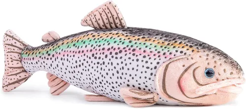 Vista 10 de Peluches realistas de peces de trucha arco iris, 17 pulgadas, marrón, regalo para niños