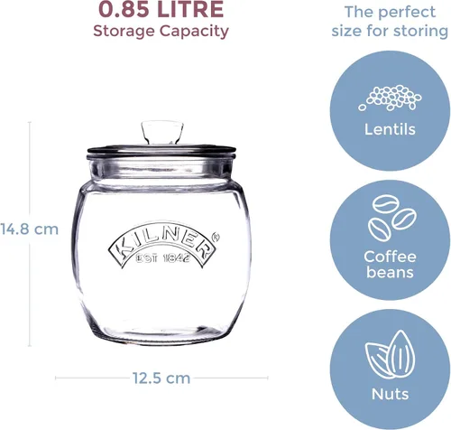 Vista 3 de Kilner Glassware - Tarro de almacenamiento universal duradero multiusos con tapa hermética, 28-3/4 onzas líquidas, 1 EA, transparente