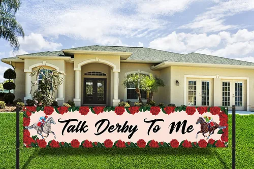 Vista 2 de Cartel con texto en inglés "Talk Derby To Me" - Cartel de decoración para jardín de Churchill Downs Kentucky, fiesta de carreras de caballos