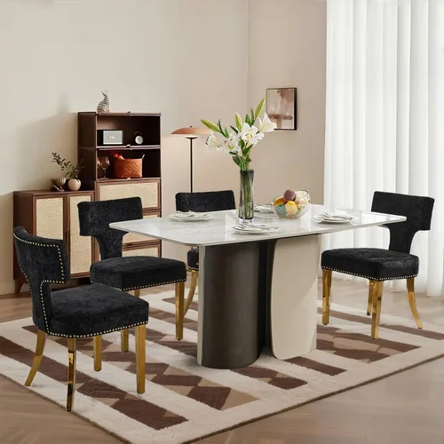 Vista 15 de SoarFlash Juego de 2 sillas de comedor modernas de madera, silla tapizada de tela de lino de granja, respaldo curvado con clavos de cobre alrededor