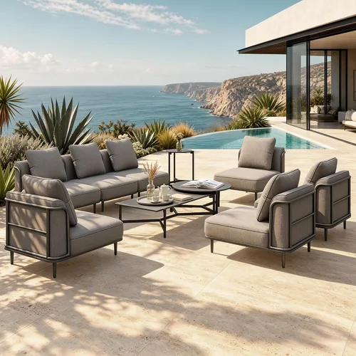 Vista 11 de SUNSHINE VALLEY Juego de muebles de metal para patio, muebles modulares de exterior, 6 sofás individuales, 1 sofá de gran tamaño, juego de mesa