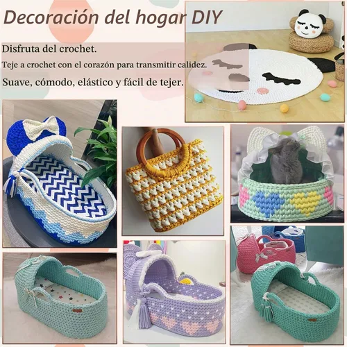 Vista 3 de 2 piezas de 800g (28.22 oz) de hilo de tela elástica de camiseta para ganchillo, tejer bricolaje, 260 yardas, hilo grueso para tejer a mano, bolsa