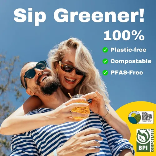 Vista 3 de HAY! Straws® Pajitas de cóctel de 5 pulgadas 100 popotes de trigo natural desechables Nunca se empañan, sabor neutro 100% biodegradables