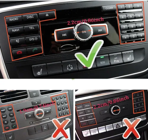 Vista 2 de Cubierta de botón de volumen ON para radio de automóvil, compatible con Mercedes Benz B C E G Clase W246 W204 W212 ML W166 CL/SL/CLA/CLS/SLK
