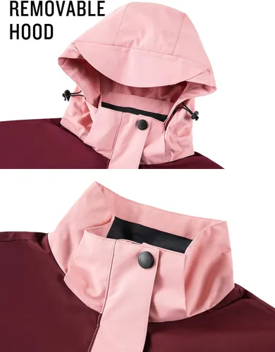 Vista 4 de SaphiRose Chaqueta impermeable para mujer, ligera, para exteriores, con capucha extraíble