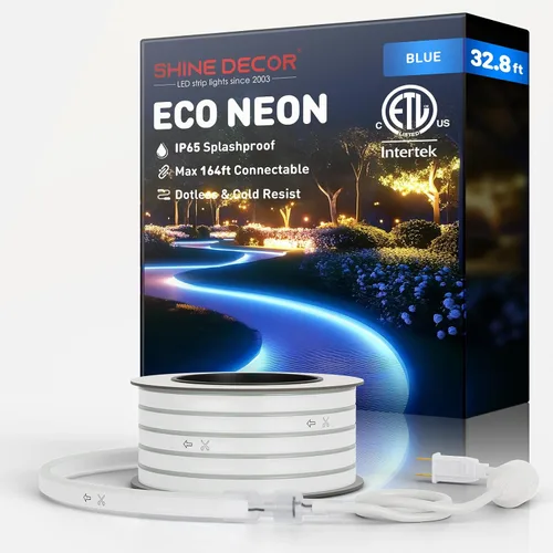 Vista 18 de Shine Decor Tira de luces LED AC 120V, cuerda de neón eco de 120 LED/m sin puntos, conectable y cortable, IP65 impermeable y resistente al clima