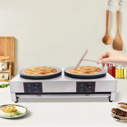 Vista 7 de Crepe Maker comercial eléctrico para panqueques antiadherente, 16 pulgadas, placa de 3400 W, temperatura ajustable para Blintzes, huevos, tortilla