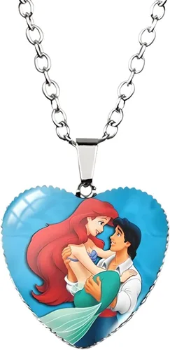Vista 3 de 925 Sterling Silver Mermaid Necklace For Girls 4-6, The Little Mermaid Heart Necklace Glass Printed Photo Pendant, Handmade Jewelry For Boys And