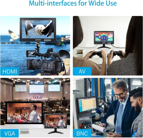 Vista 6 de Mini monitor de seguridad de 8 pulgadas, pantalla de metal portátil de 1280 x 720, entrada HDMI/VGA/AV/BNC, altavoces integrados y control remoto
