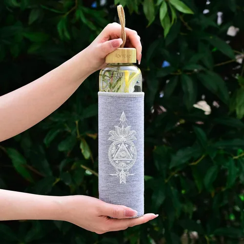 Vista 8 de Botellas de agua de cristal de 19 onzas, botella de agua grande con gemas de elixir de cristal con cristales intercambiables, botella de agua