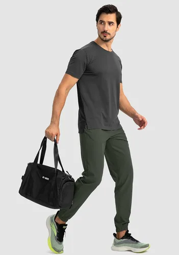 Vista 6 de SANTINY Pantalones deportivos ligeros para hombre, pantalones deportivos para correr, pantalones cónicos para hombre con bolsillos con cremallera