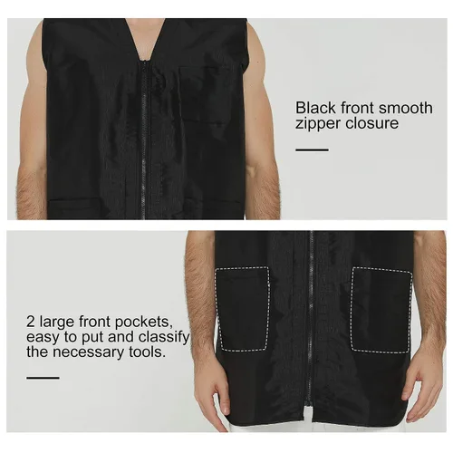 Vista 4 de PERFEHAIR Chaleco estilista de peluquero para hombres, chaqueta de peluquería de peluquería de peluquería, ropa de bata-negro