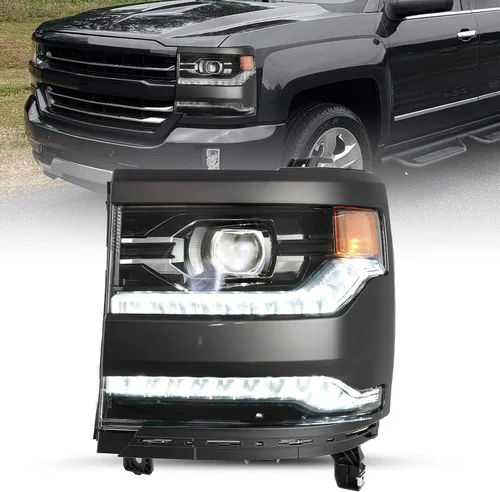Vista 13 de JSBOYAT HID/Xenon para Chevy Silverado 1500 2016-2019 Conjunto de Faros Delanteros de Repuesto Proyector LED DRL Estilo OE de Fábrica Par Juego