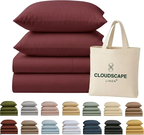 Vista 13 de Cloud Scape Linen - Juego de sábanas de 100% algodón egipcio, tamaño individual, juego de ropa de cama de lujo de 3 piezas, 400 hilos, calidad