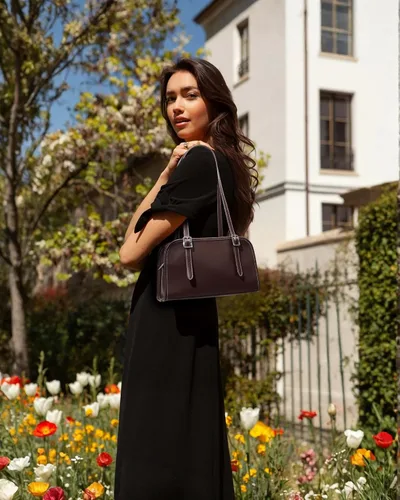 Vista 6 de KALIDI - Bolso de hombro de piel con cremallera Swing para mujer Café