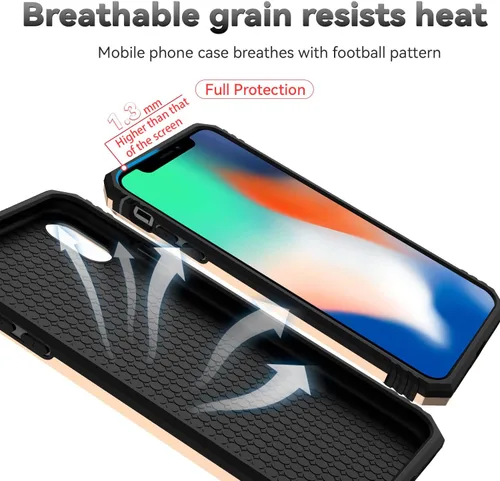 Vista 6 de Funda para iPhone X/XS con protección de lente, funda para iPhone X/XS con funda para cámara y soporte, grado militar, a prueba de golpes Oro