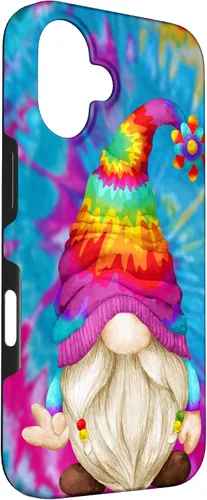 Vista 3 de Funda de gnomo de signo de paz para mujer, diseño de gnomo hippie de teñido anudado para iPhone 16