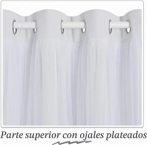 Vista 3 de PONY DANCE Cortinas para Sala de Estar - Cortinas Opacas Gris Degradado con Superposición de Gasa Blanca Térmicamente Aisladas Mezcla y Combina