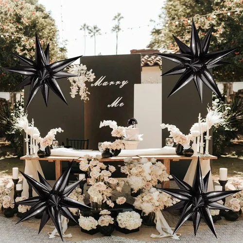 Vista 7 de FUNTOOB Globos de estrella negra, globo metálico de papel de aluminio, globos de cono negro, globo con forma de estrella en explosión