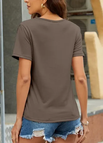Vista 3 de PESION Camisas de manga corta con flecos para mujer, blusa con ribete de borlas