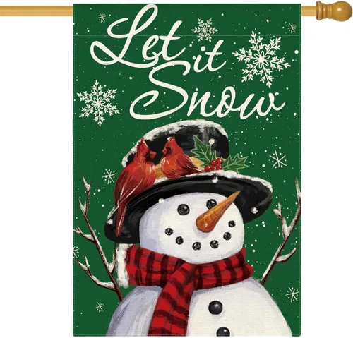 Vista 11 de AVOIN colorlife Deje que nieve muñeco de nieve copo de nieve bandera de Navidad de jardín 12x18 pulgadas de doble cara, bandera decorativa de granja