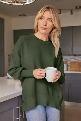 Vista 60 de Lillusory - Suéter extragrande con mangas de murciélago y cuello redondo para mujer, prenda moderna de otoño de tejido de punto sin botones