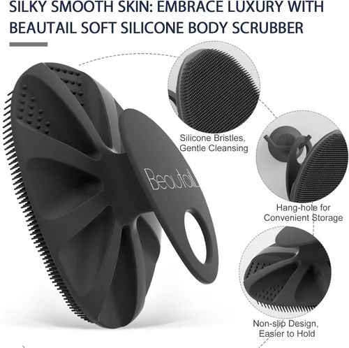 Vista 4 de BEAUTAIL Cepillo de silicona para ducha y baño, exfoliante suave para mujeres y hombres, piel sensible al bebé, fácil de limpiar, enjabona bien, más