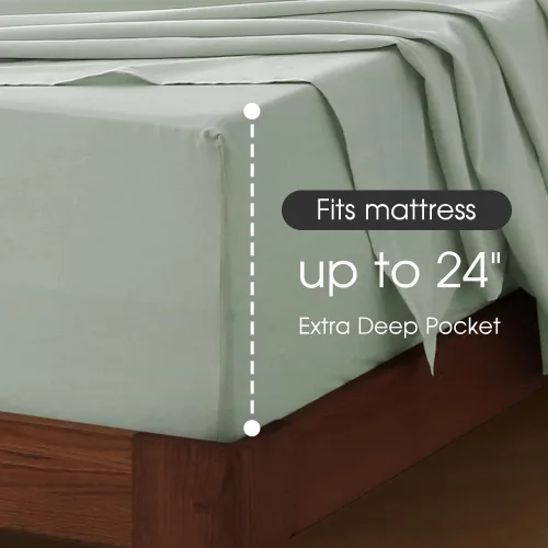 Vista 3 de HYPREST Sábanas de bolsillo profundo tamaño King en menta - Juego de sábanas 100% algodón, se adapta a colchones de 18" a 24" de profundidad, lujo