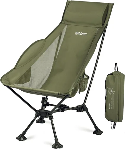 Vista 17 de WildCall Silla de camping plegable ligera, silla antihundimiento, respaldo
