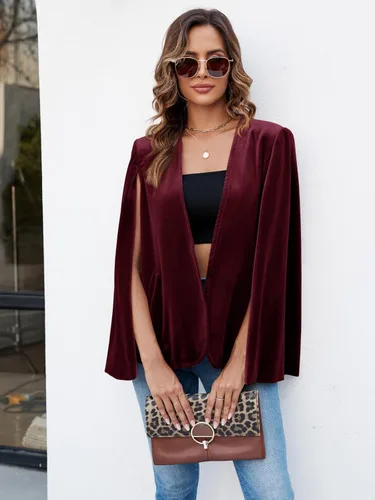 Vista 8 de Cicy Bell Chaqueta tipo blazer de terciopelo para mujer, estilo casual, con abertura frontal, manga larga