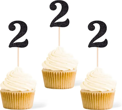 Vista 16 de Gexolenu 24 piezas doradas de doble cara para cupcakes de primer cumpleaños, decoración de pasteles, decoración de primera fiesta de cumpleaños Oro