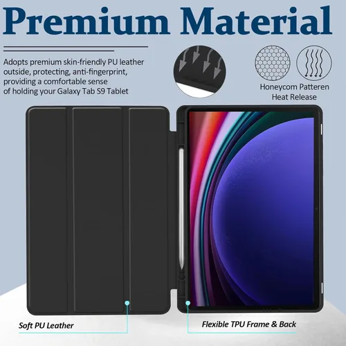 Vista 2 de Miimall Funda compatible con Samsung Galaxy Tab S9 2023, funda ultradelgada con triple soporte, de piel suave, poliuretano termoplástico duradero, a