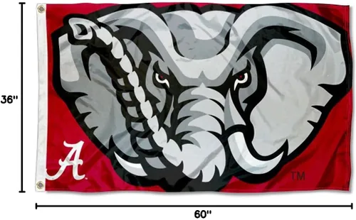 Vista 7 de College Flags & Banners Co. Bandera grande de cabeza de elefante de Alabama Crimson Tide 3x5
