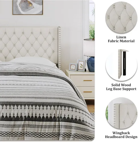 Vista 6 de Furpopup Cabecero tamaño Queen solamente, cabecero de pared con respaldo de ala, tamaño Queen para cama ajustable con acolchado de espuma de alta